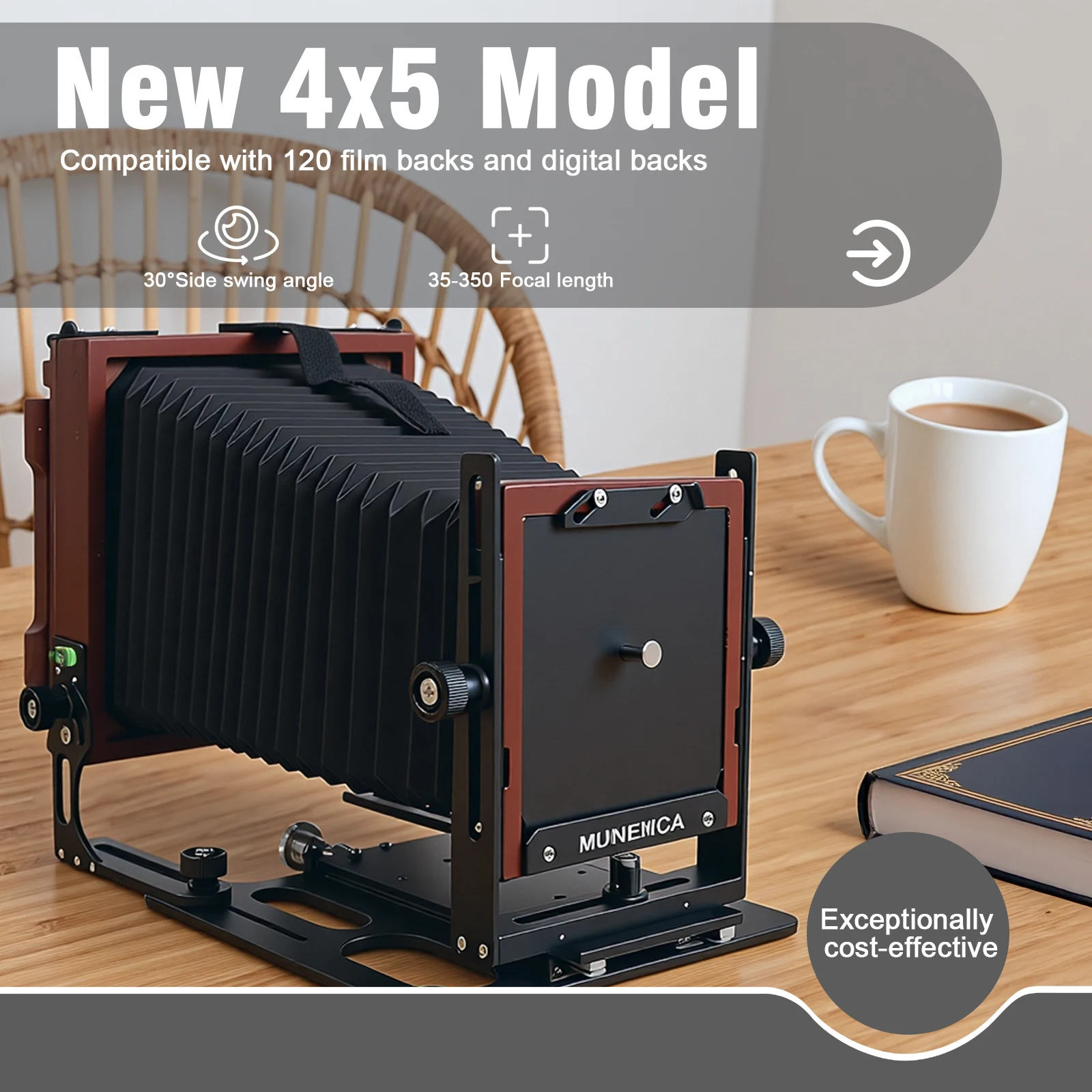 

eTone Professional Munewca 4x5 Large Format Film Camera Carbon Fiber Composite with Teak Wood Lightweight Camera