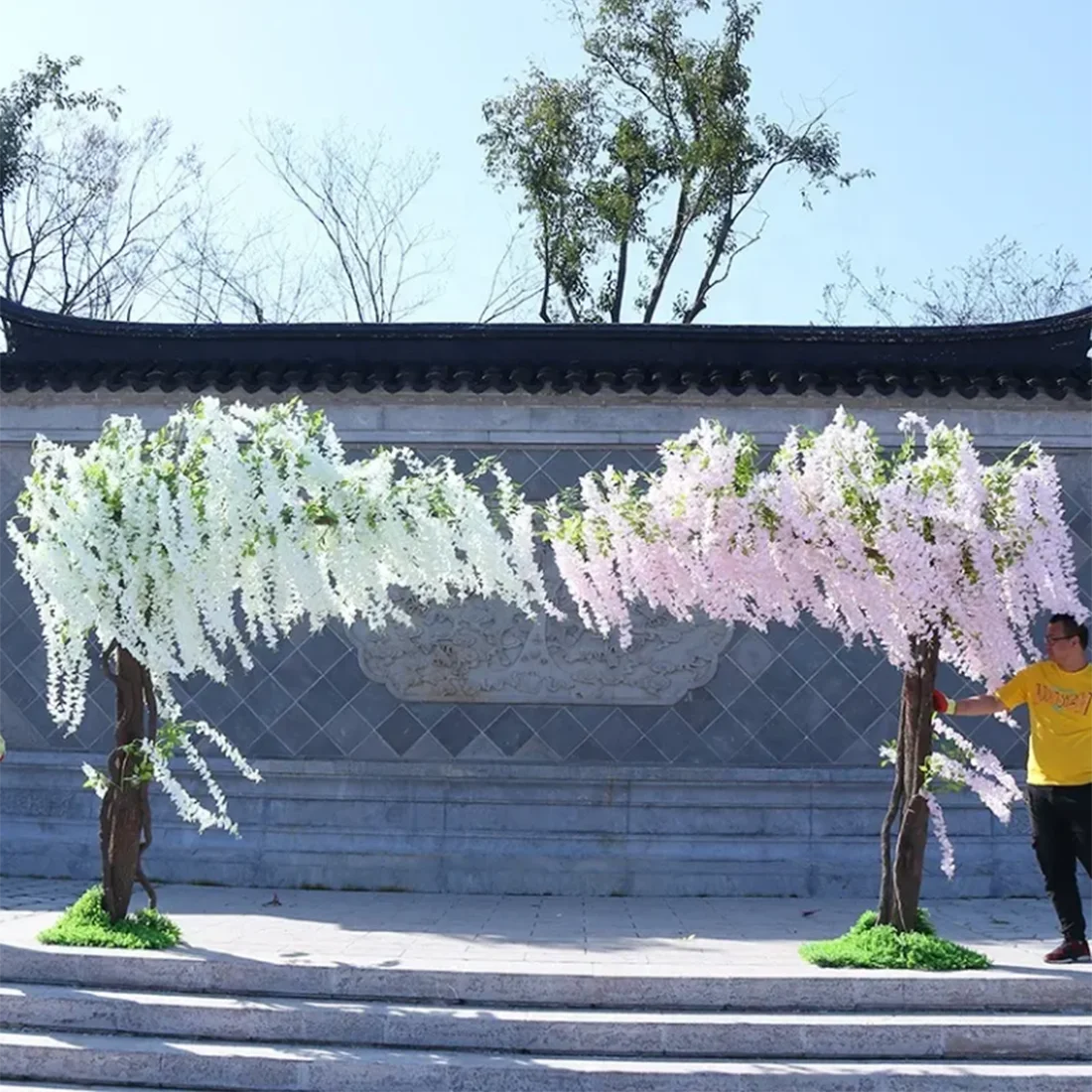 

Искусственное дерево глицинии, искусственное украшение, большие фиолетовые цветочные деревянные арки