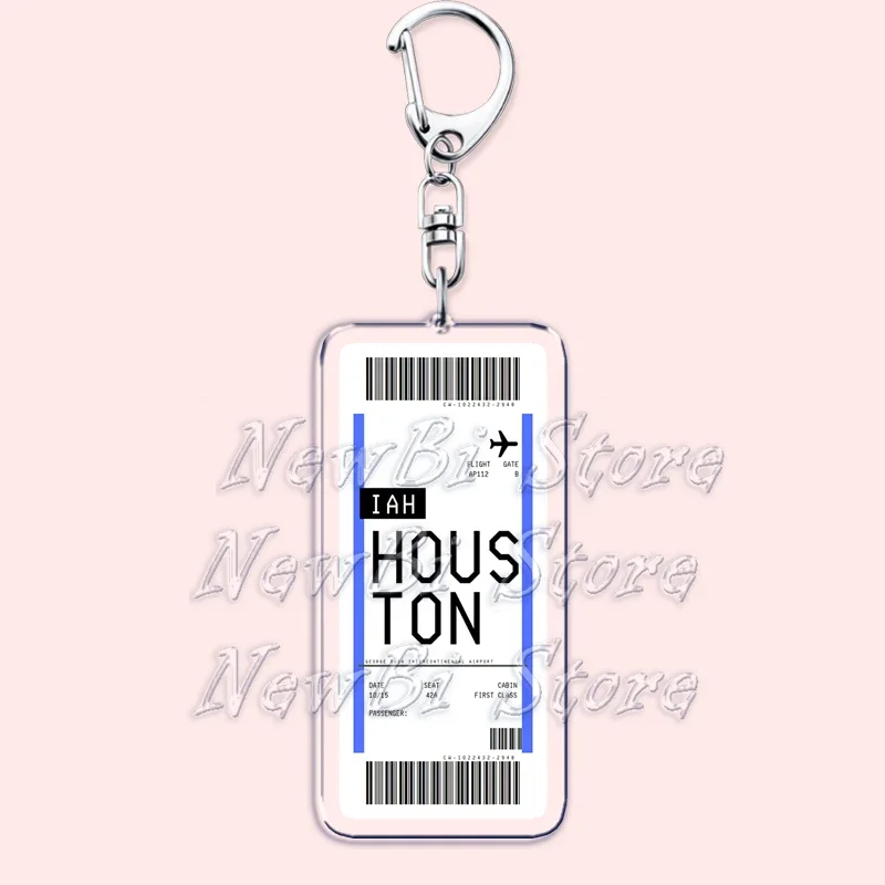 Plane Ticket Boarding Pass Keychain Boston Paris Tokyo New York Keyrings for Accessories Bag Key Chain Ring Jewelry Travel Gifts