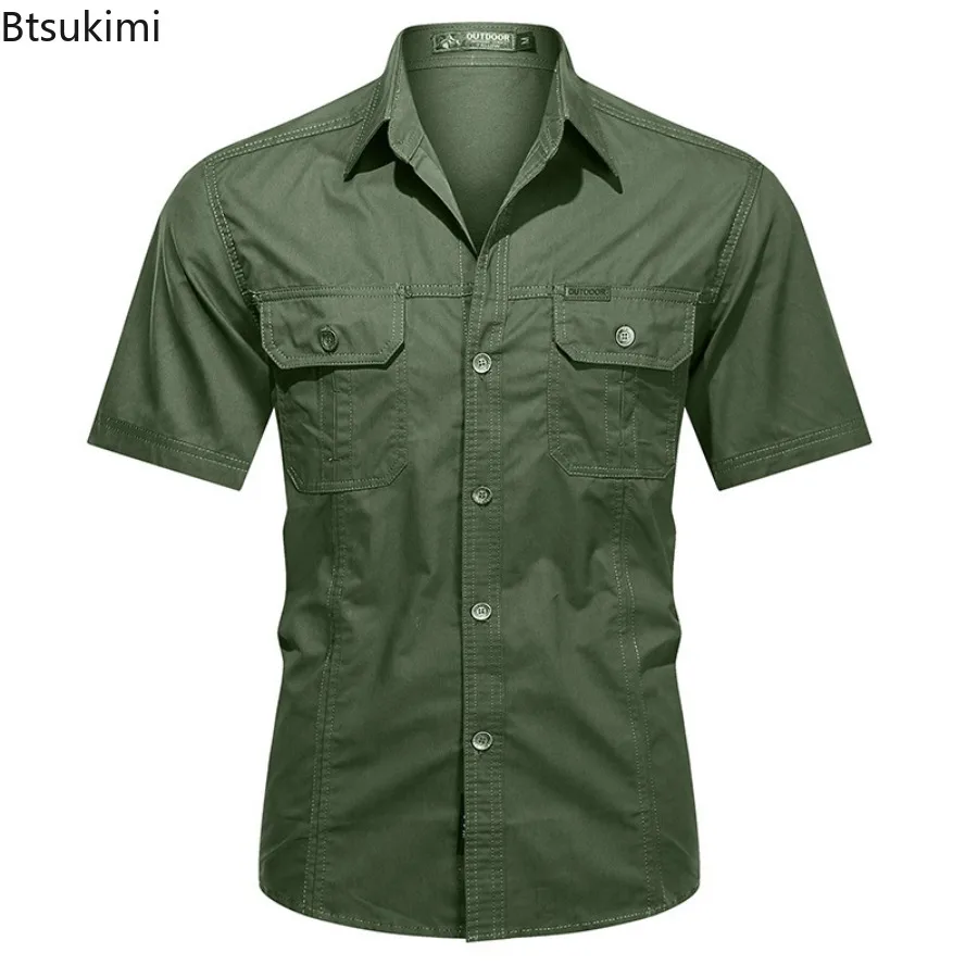 Letnie szybkoschnące koszule z krótkim rękawem dla mężczyzn Cienkie, oddychające koszule Cargo z klapami Męskie koszule outdoorowe taktyczne Casual Hiking Shirt Tops