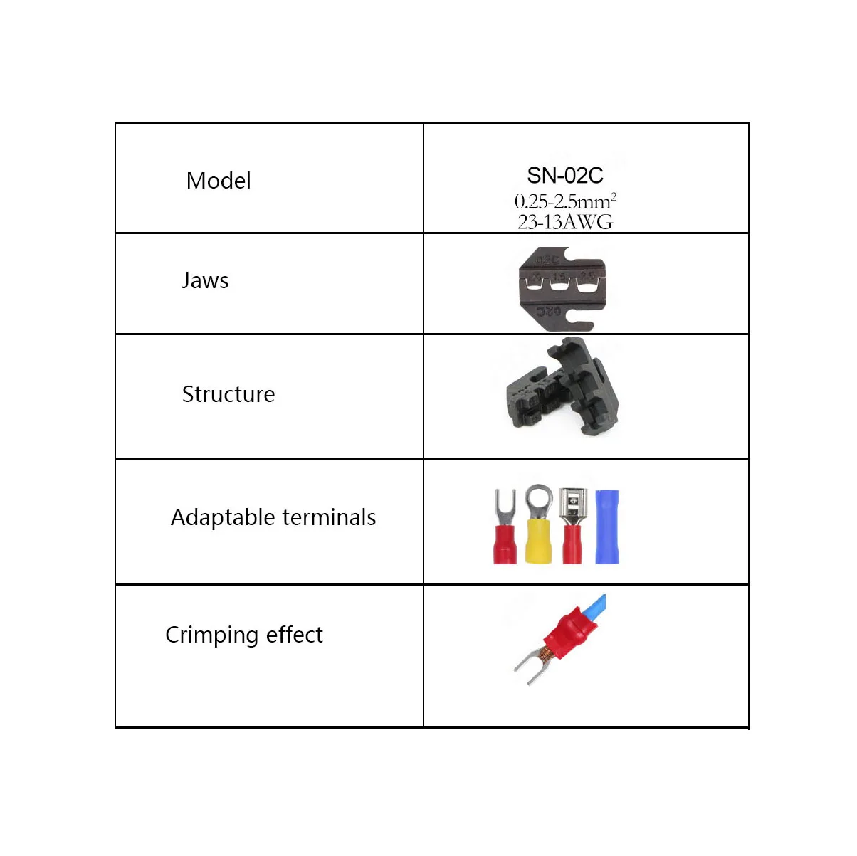 F50 Automobile Plug-in Crimping Plier SN-02C Crimping Range 0.25-2.5㎜² 23-13AWG