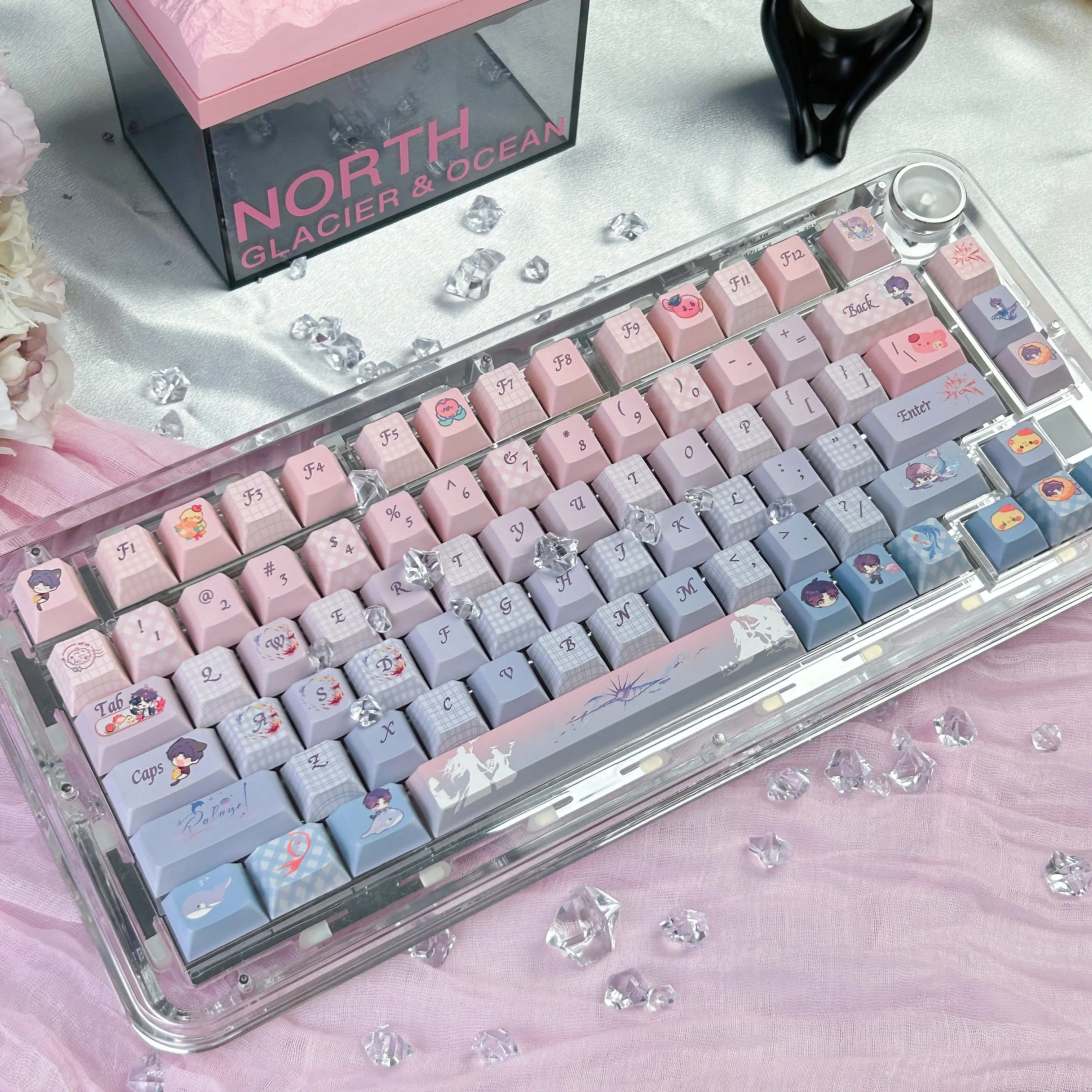 

Колпачки для клавиш Love and Deepspace Rafayel Cherry Profile Розовый Фиолетовый Градиент игровой колпачок для клавиш Мультяшные милые колпачки для клавиатуры Q версии PBT