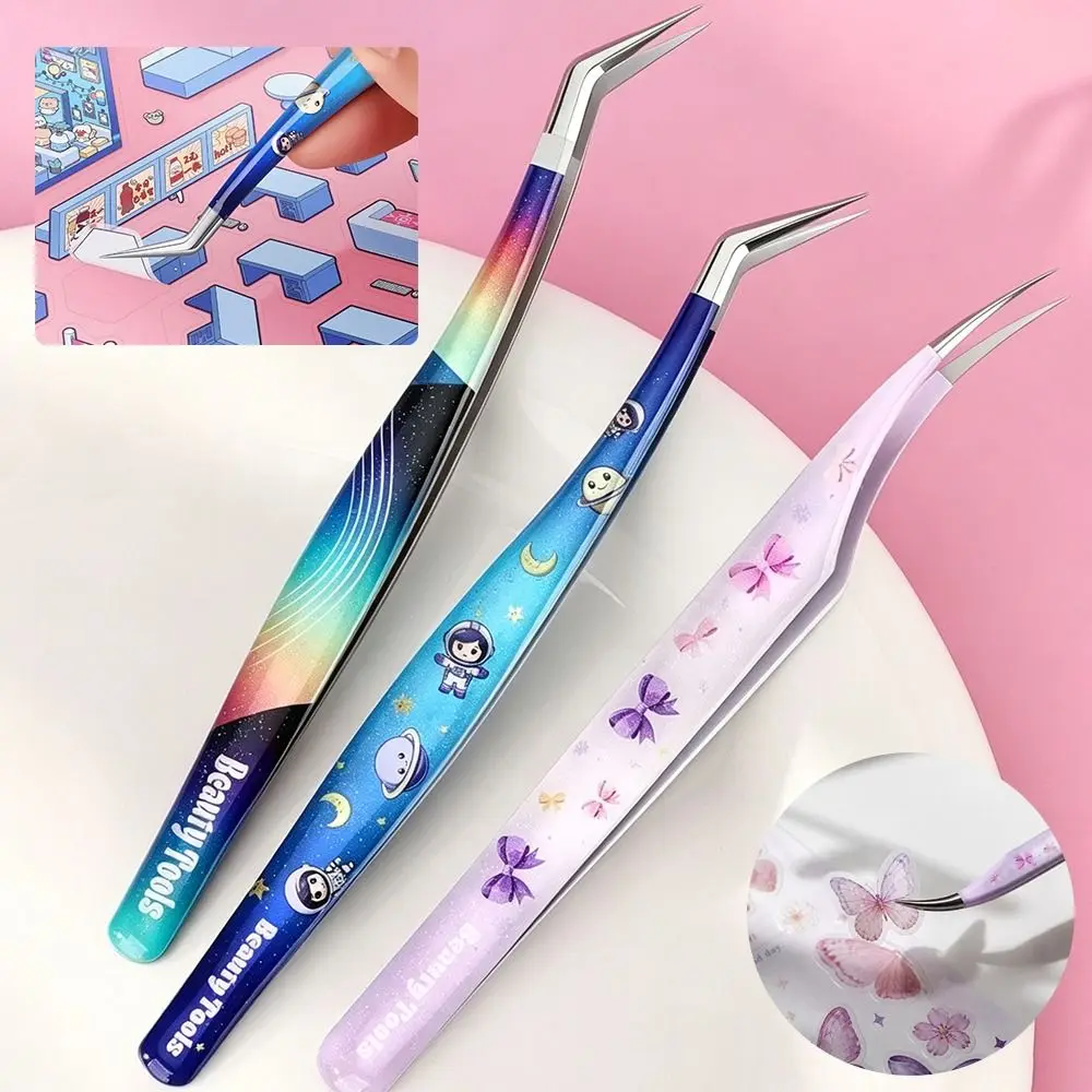 Stainless Steel Precision Craft Tweezers Anti-static Cartoon False Eyelash Tweezers Non Slip Grip High Precision