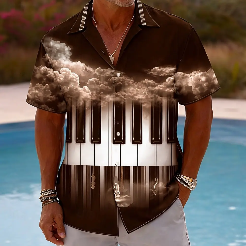 

Men's Premium Piano Music Print Shirt, Luxury Casual Design for Summer Vacation, High-End Beachwear & Daily Style