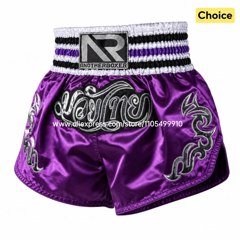Muay Thai Fight Kickboxing Shorts Purple Men Women Kids Boxing Shorts Embroidery Thailand Gym Training BJJ MMA Training Pants