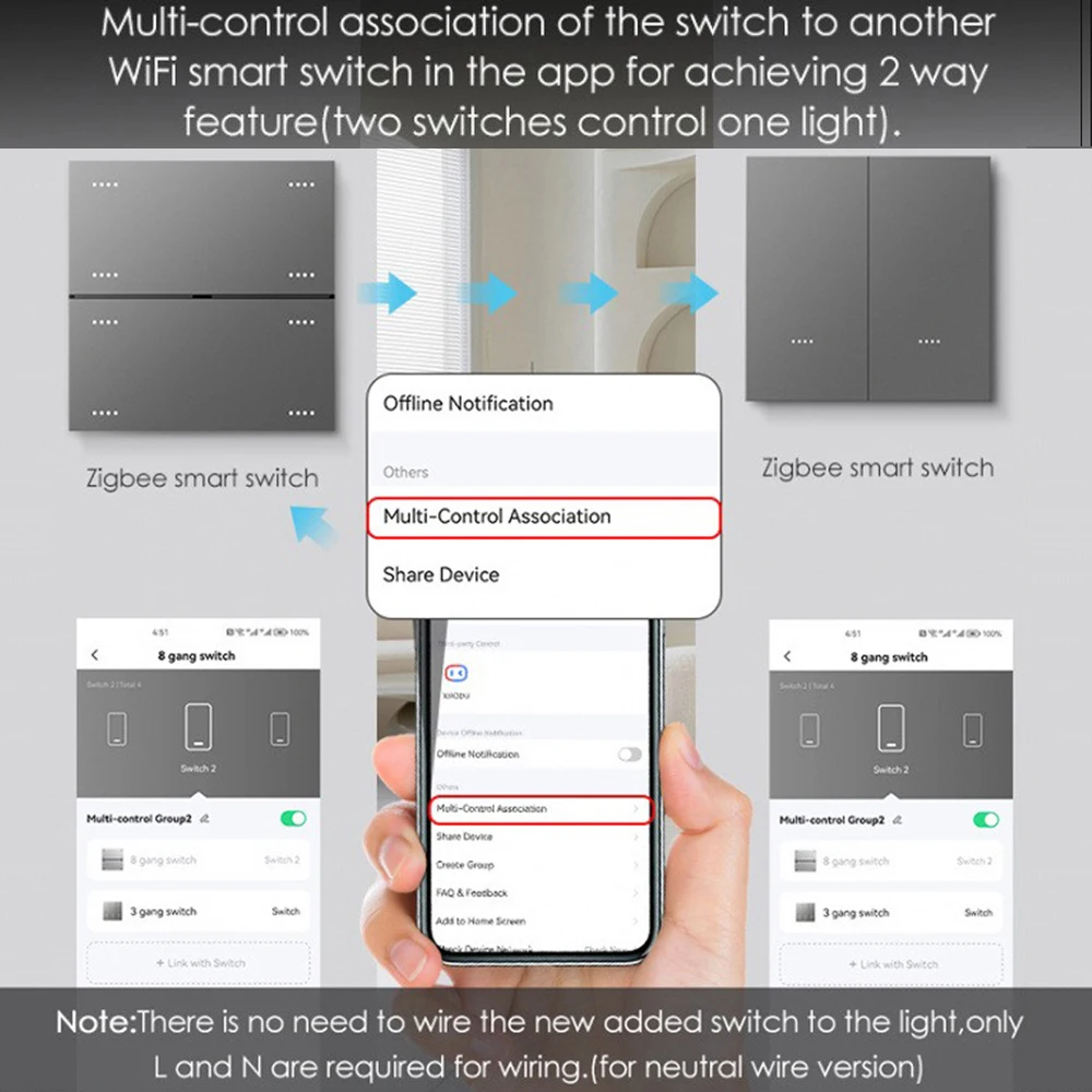 

Умный переключатель управления Tuya AC110-220V 300 Вт Zigbee 8-клавишный интеллектуальный переключатель 10A, таймер Google Voice, управление умным домом
