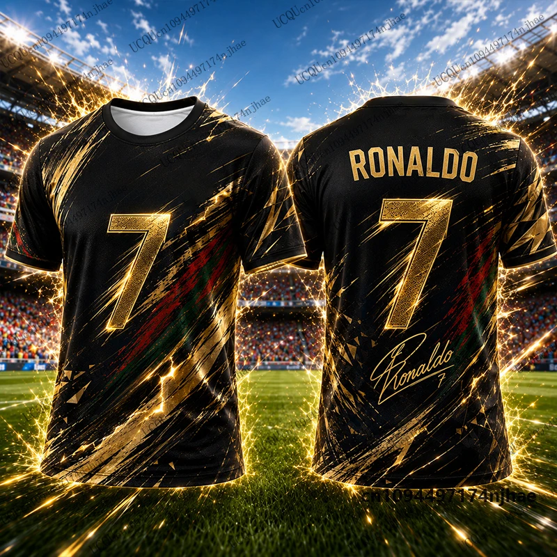 Neu eingetroffenes, spezielles Ronaldo Nr. 7 bedrucktes Fußballtrikot für Herren-T-Shirts, schnell trocknende Sommer-Sport-T-Shirts, lässige Oberteile für Kinder/Erwachsene