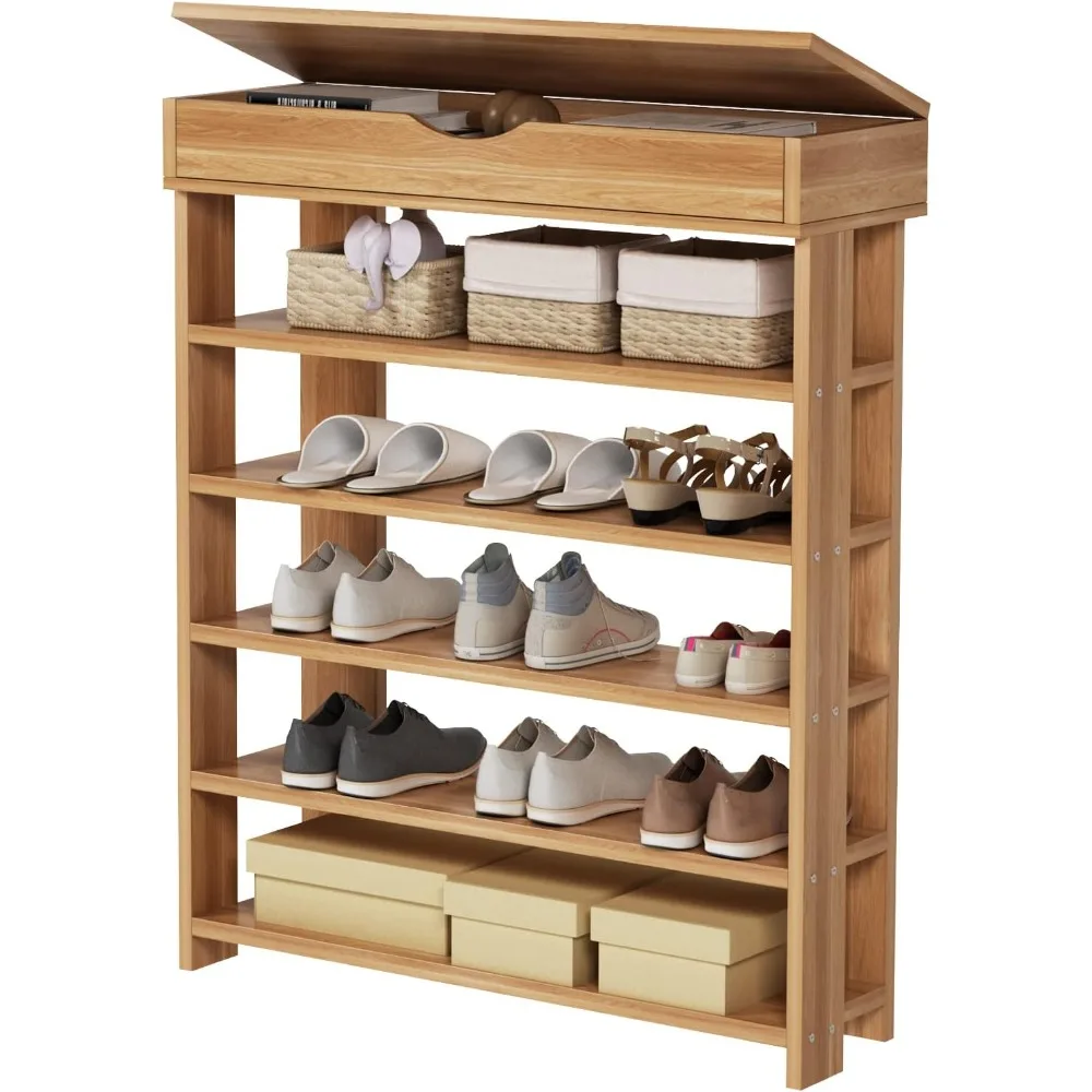 

29.5 inches Wooden Shoe Rack with Storage Compartment, 5-tier Free Standing Shoe Storage Shelf Shoe Organizer for Entryway,