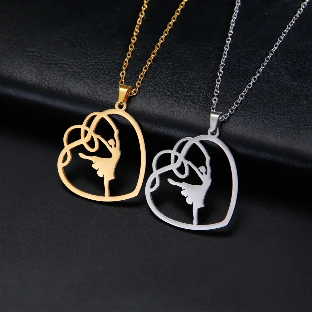 Heart shaped ballet dance rope collision taekwondo baseball player stainless steel necklace sports accessories gift for women