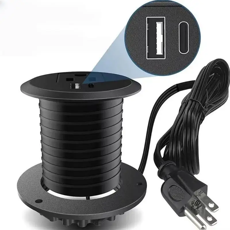 652F PD18W USB C Fast Chargers Desk Mounted Power Outlet With 1AC US Plugs, USB A 10W USB C 18W 2M Cable Overloads Protections