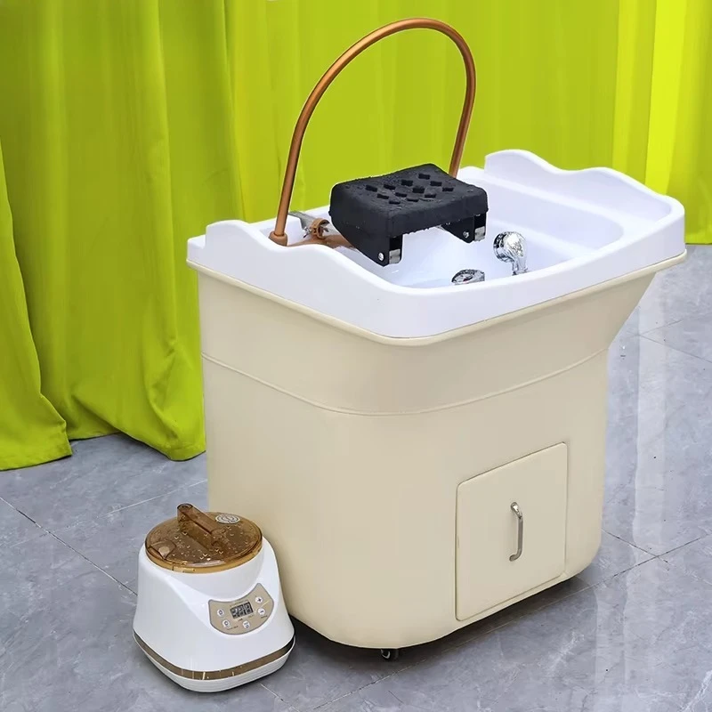 

Luxury Modern Portable Synthetic Leather Shampoo Basin with Head Therapy Spa for Beauty Salon Hotel & Barber Shop
