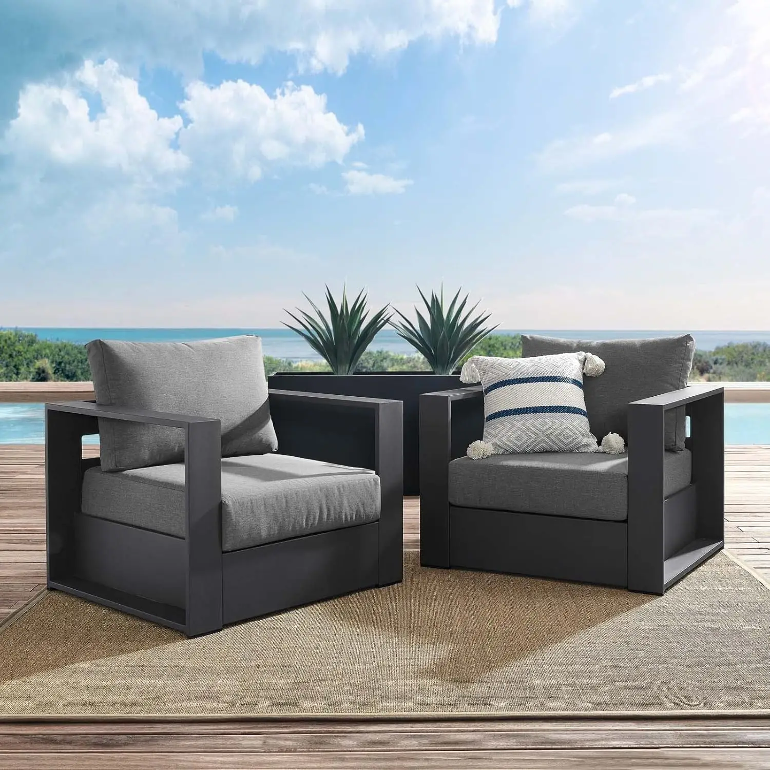 Aluminum 2-Piece Patio Set in Gray Charcoal