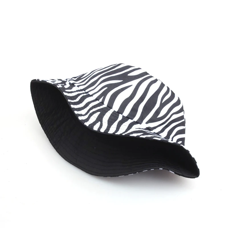 Bocca Zebra Striped Bucket Hat Animal Fringe Printing Reversible Bucket Hats Black Foldable Fisherman Outdoor Summer Sun-Proof