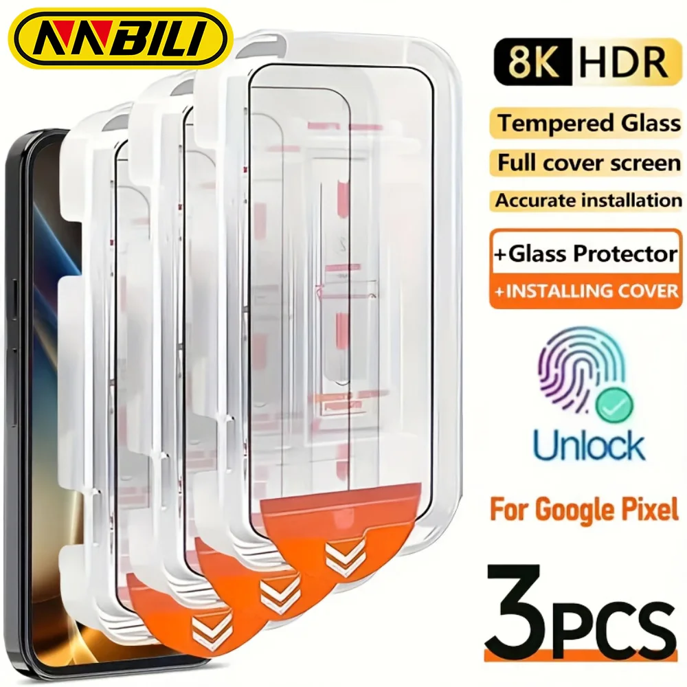 NNBILI 3 Stück Vollbild-Displayschutzfolie für Google Pixel 11 10 Pro XL 9a 9 Pro 9 Pro XL 8a, automatische Staubentfernungsinstallation