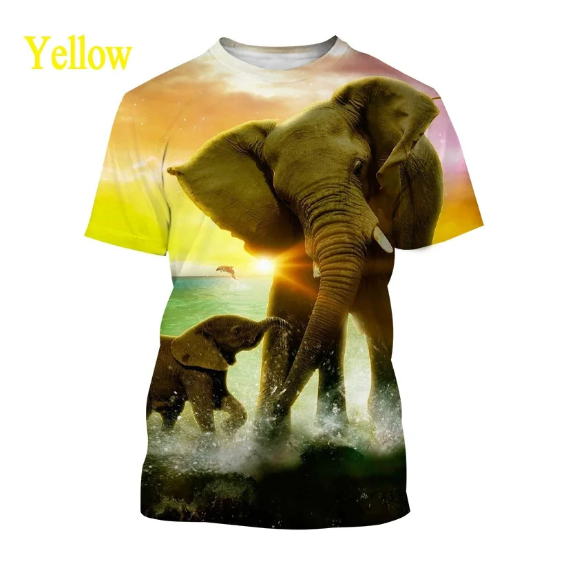 2022 Men\'s Casual Round Neck Short Sleeve Harajuku Style Funny Animal Elephant 3D Printing T-shirt Summer New Fashion Top XS-5XL