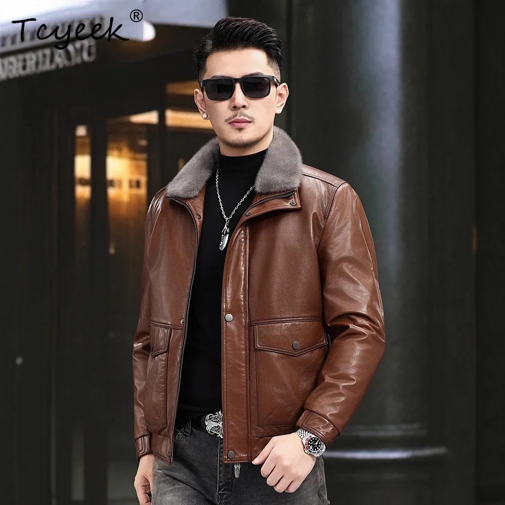 

Tcyeek Пальто из натурального норкового меха Верхний слой из воловьей кожи Мужские пальто Теплая зимняя одежда Черные мужские куртки из натуральной кожи Куртка Мужская 2025