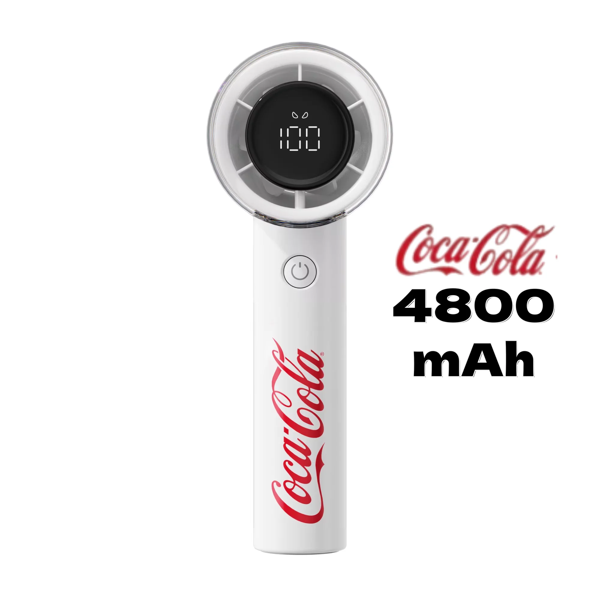 Coca-Cola draagbare handventilator, 5 snelheden, precisie met LED-display, 4800 mAh, oplaadbaar, 25 uur koelvermogen voor op reis, naar school