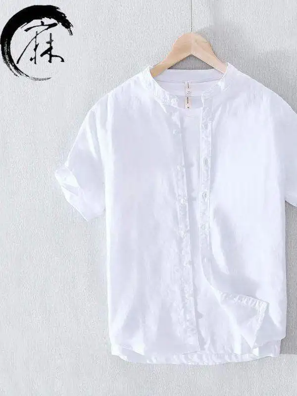 

Loose Fit Linen Cotton irt Men's ort Sve Summer Thin Sle Casual irt Fre Cotton Linen Men's f Sve irt