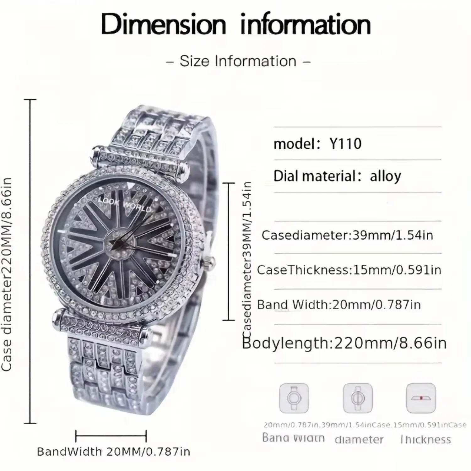 Rhinestone Studded Luxury Watch, Stainless Steel Rotating Dial, Waterproof, Ideal Gift , Fashionable Accessory for Any Occasion