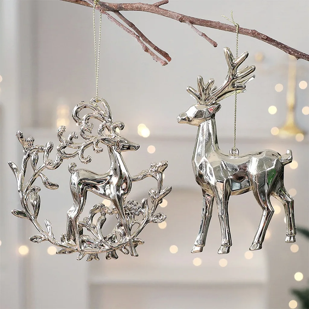 1pcs Assorted Gold Tone Christmas Hanging Ornaments Electroplated Acrylic Xmas Tree Pendants for Holiday Home Window Decoration