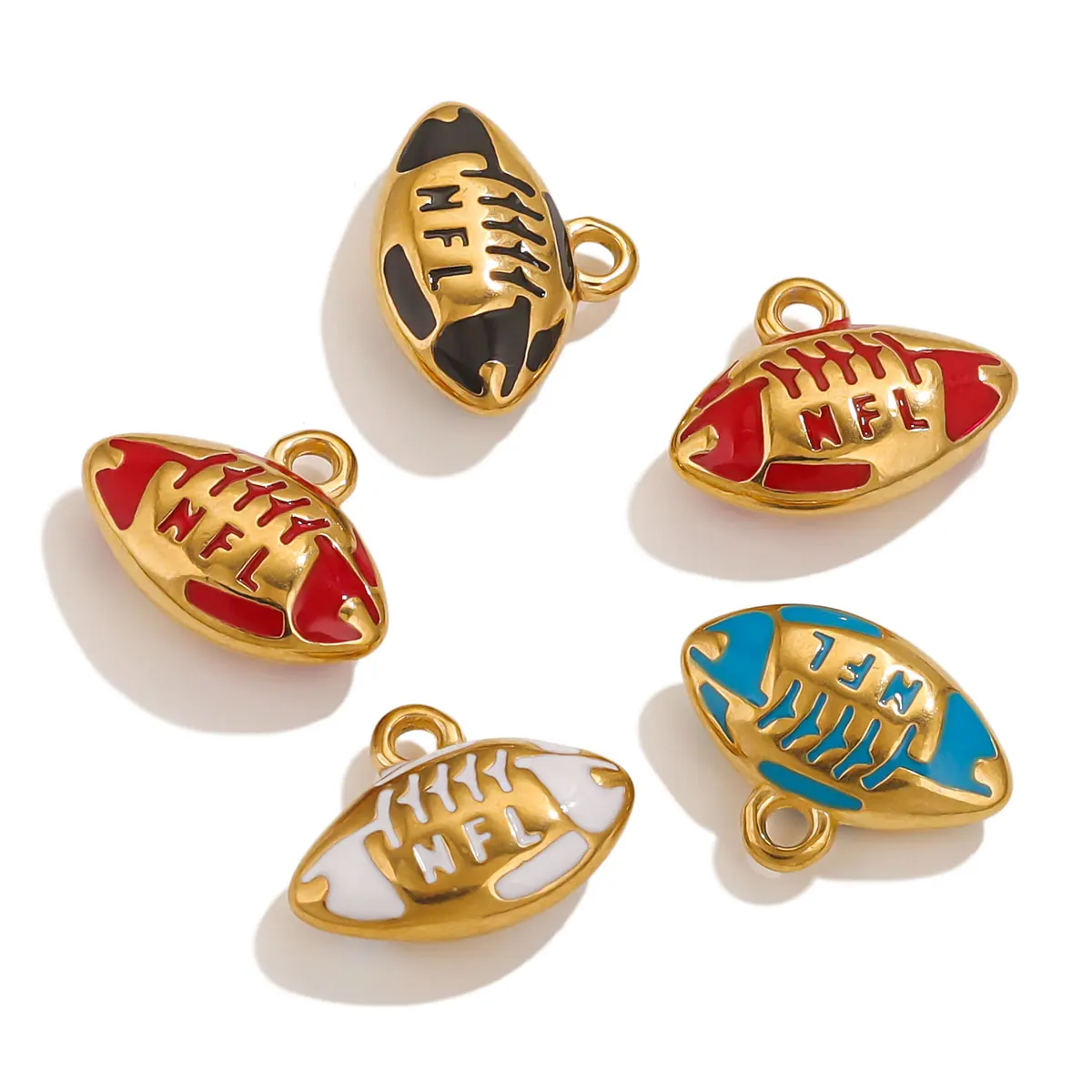 5 PCS Solid Gold Rugby Pendant Charm Enamel Drip Oil Connector DIY Necklace Keychain Jewelry Accessories Wholesale Found