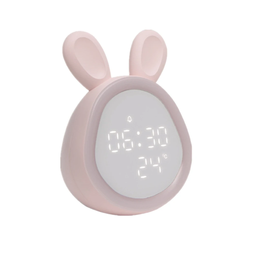 Cartoon LED Digital Alarm Clock Electronic LED Display Sound Control Rabbit Night Lamp Desk Rechargeable Music Voice Clock