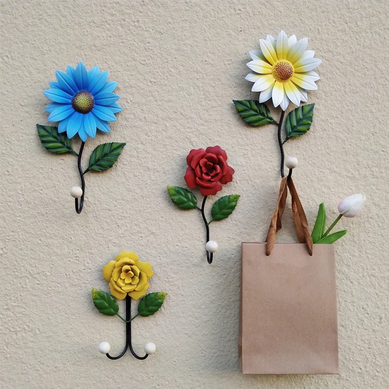 

2 Pcs Creative Rose Flower Porch Door Key Hooks Iron Racks Wall Mounted Clothes Rack Coat Hangers Home Storage Hooks