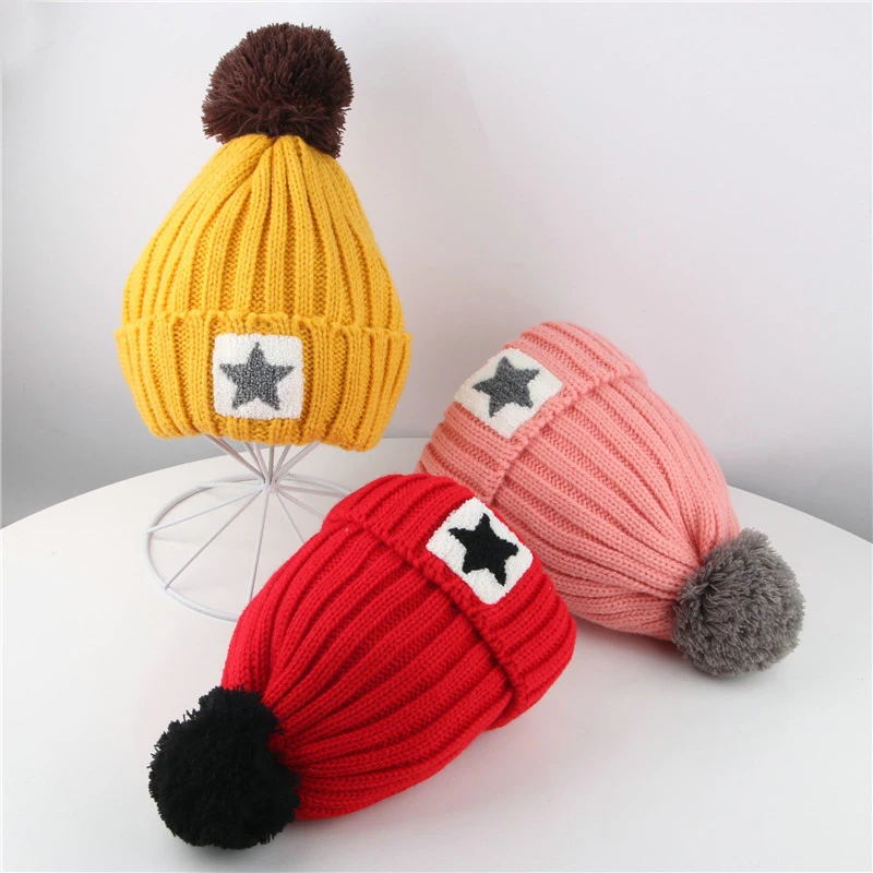 IYEAL Winter Baby Hats Kids Boys Girls Warm Children Cotton Stars Cap Infant Toddler Knitted Beanies 2 Pcs Hats + Scarf Set