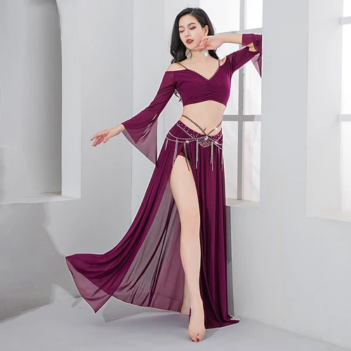 Imagen 2 del producto Traje de danza del vientre para adultos, traje profesional de práctica de danza del vientre, falda, ropa de actuación, vestido, disfraces