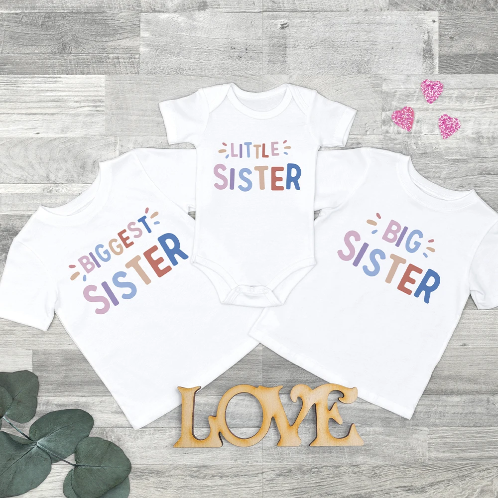 Big Sister Little Sister Matching T Shirt Kids Girls Sibling T-Shirt Baby Bodysuit Older Sister Younger Sister Tee Shirts Tops