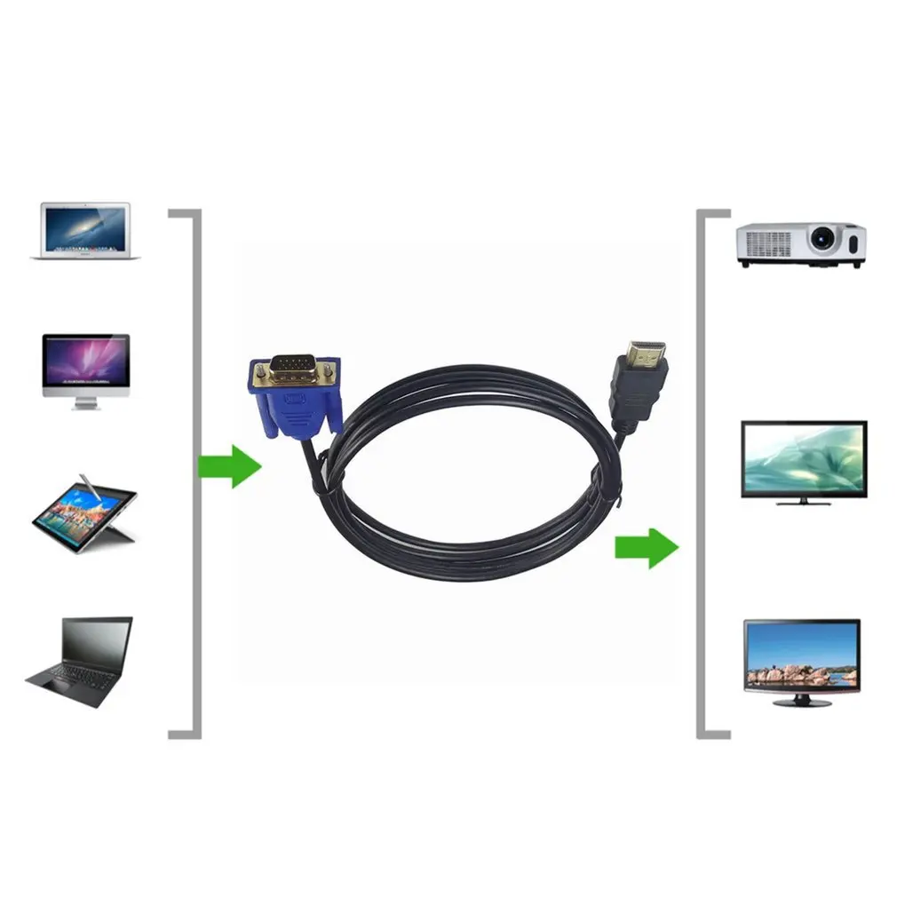 Cable HD Compatible con VGA 1080P HD, adaptador de Audio Compatible con VGA, 1m
