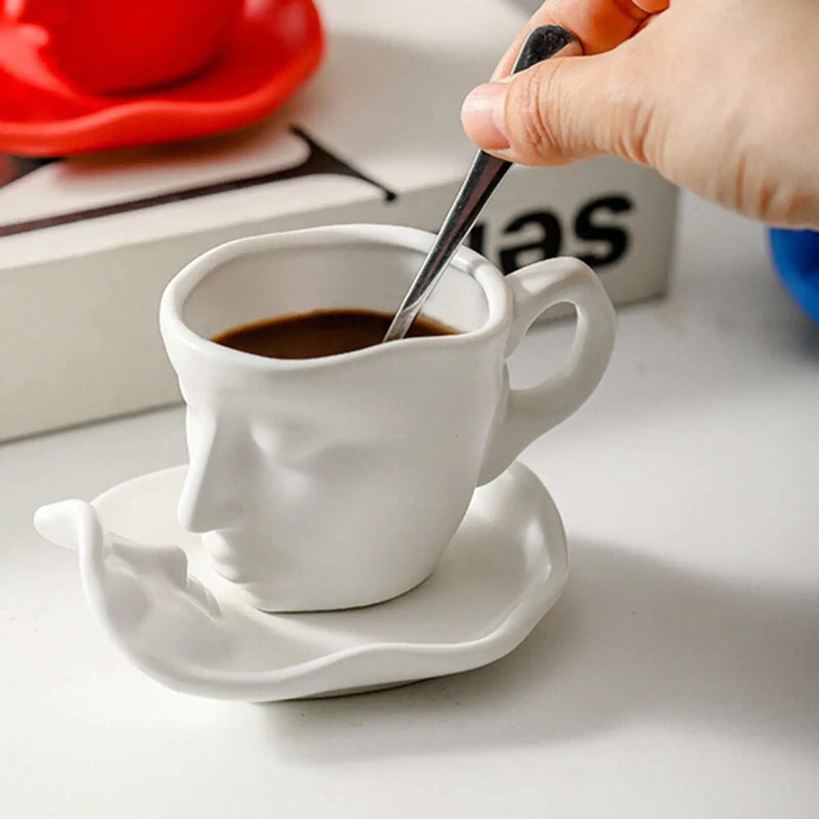 Elegant Ceramic Coffee Cup with Saucer Irregular Shape for Tea Cappuccino Drinks Artistic Tableware Collection