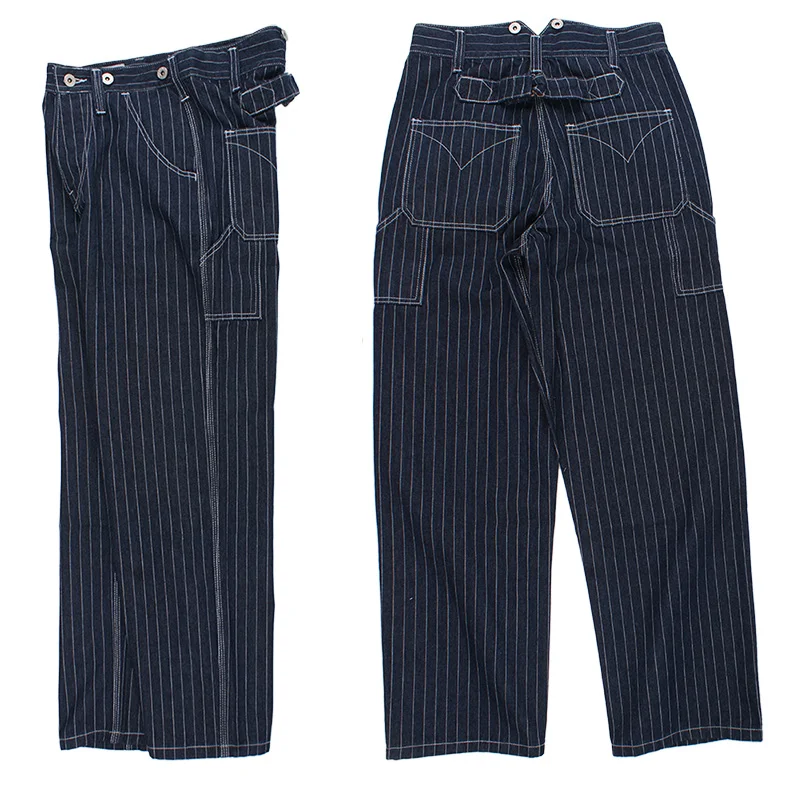 

New Men's Railway Stripe X Y PE Overalls Loose Workwear Jeans Motorcycle Denim Susps Pants High Waist Long Cotton