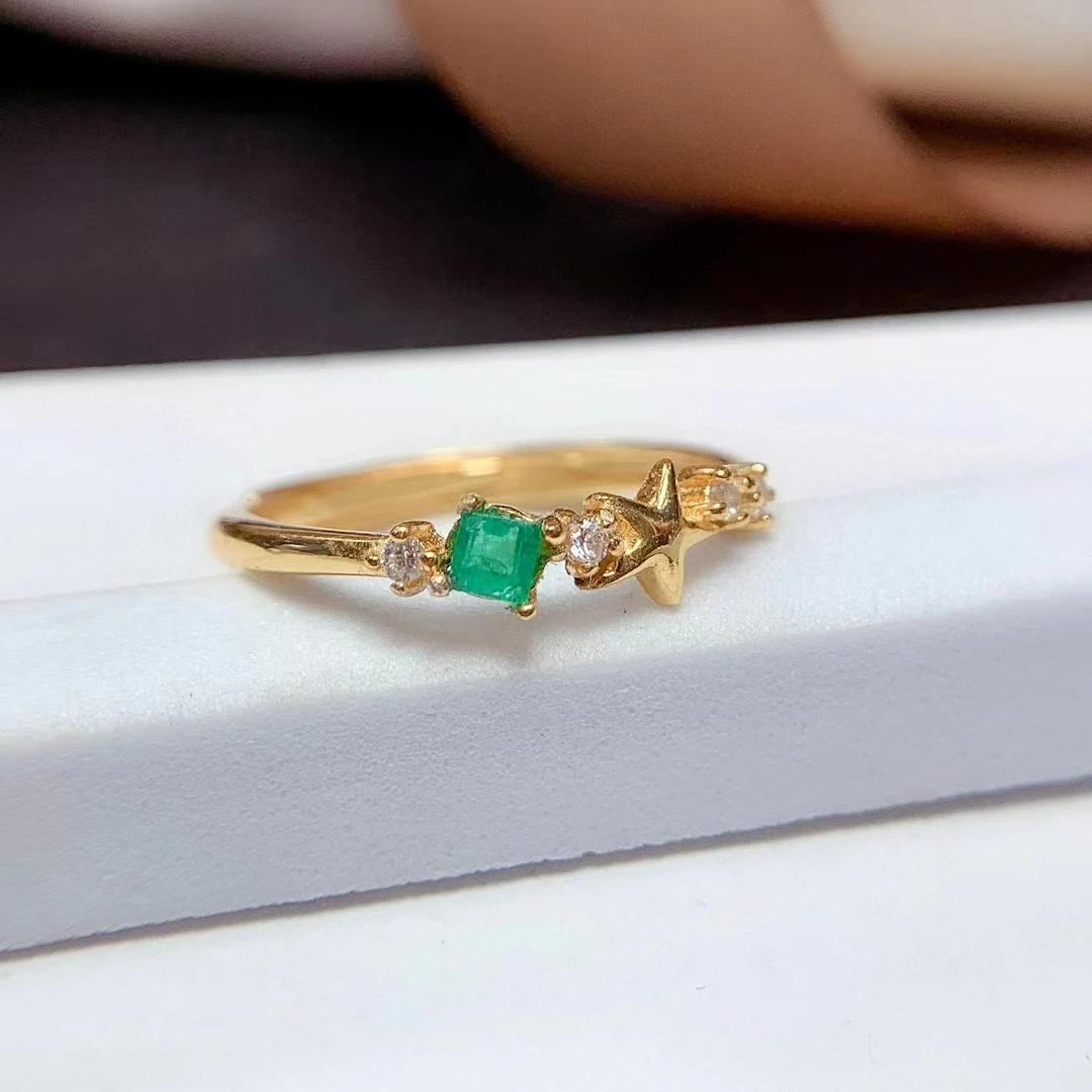 

Keep Shining Emerald 925 Silver Ring with 3 Layers 18K Gold Plating 3mm*3mm 0.1ct Natural Emerald Ring for Daily Wear