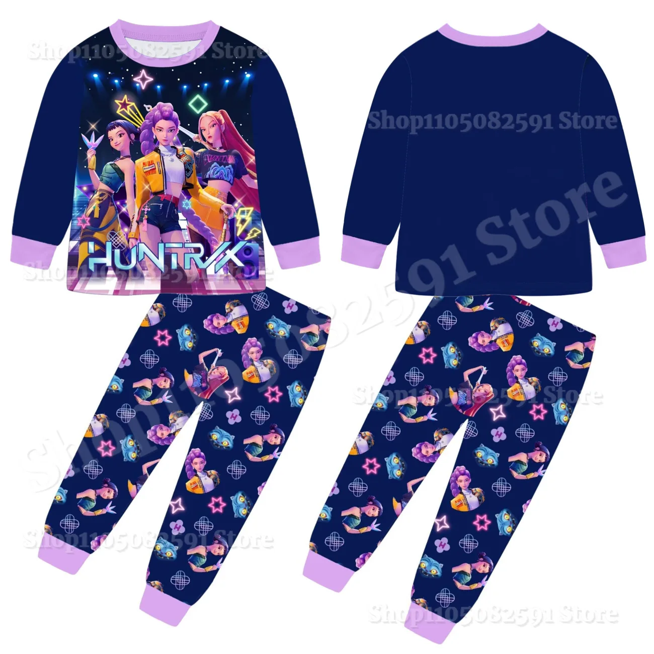 K-pop أنيمي شيطان الصيادين زوي زي الخريف منامة لملابس الأطفال 3-14Years الاطفال هنتركس رومي الفتيات التي شيرت فستان أطفال مع سروال داخلي #3