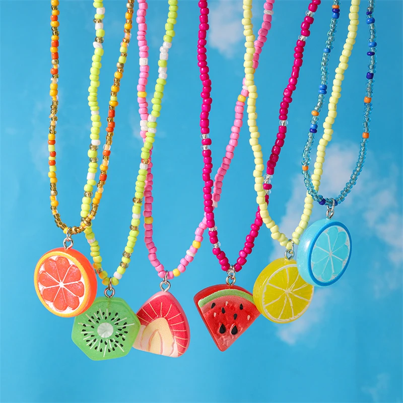 Fashion Colorful Handmade Beads Fruit Necklace for Women Orange Watermelon Pendant Necklace Girls Party Festival Jewelry Gifts