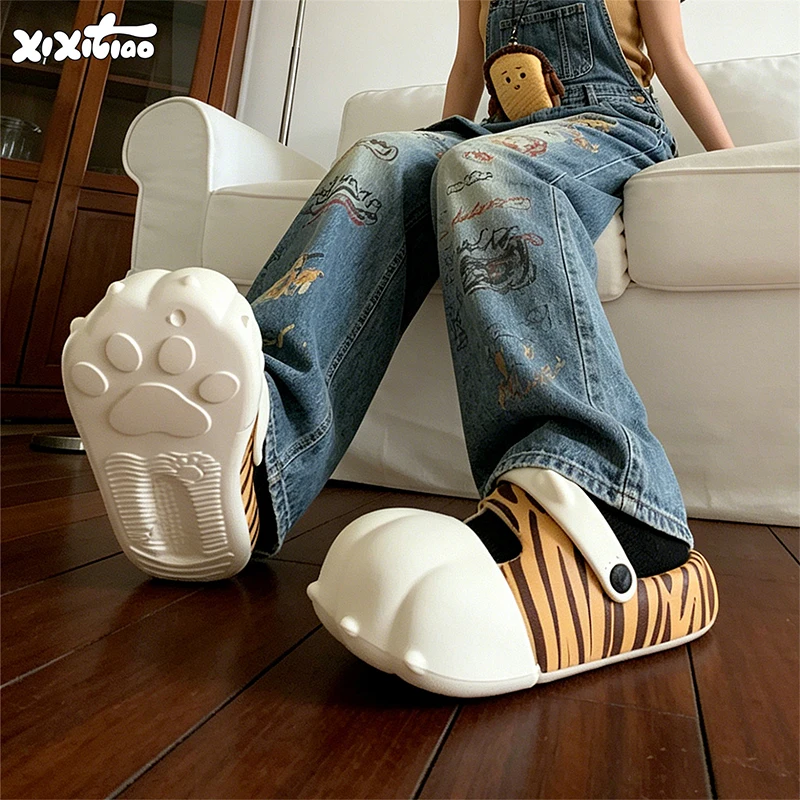 XIXITIAO Summer New Platform Slippers for Women Fashion Soft EVA Color Blocking Closed Toe Slippers Outdoor Animal Beach Shoes