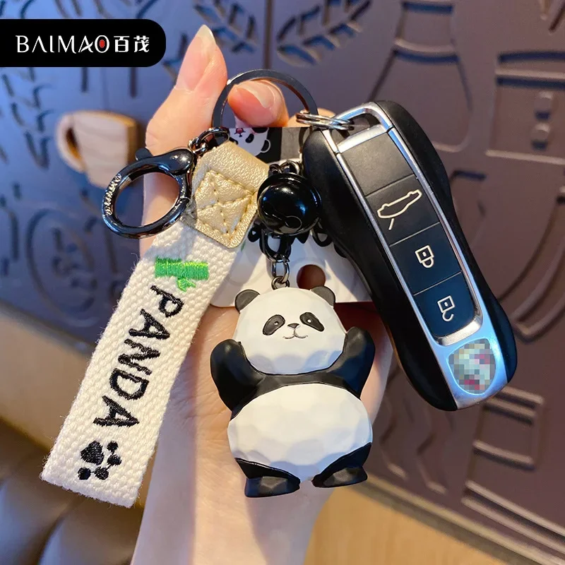 Cartoon Waving Bear Keychain Soft Lovely Panda Accessories Couple PVC Student Bag Pendent Key Rings For Girl Birthday Party Gift