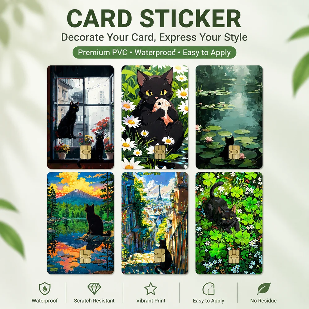 2PCS/Set Cute Cat Cartoon PVC Film Skin Sticker for Debit Card Credit Bank Card Sticker Shining Waterproof Decoration Sticker