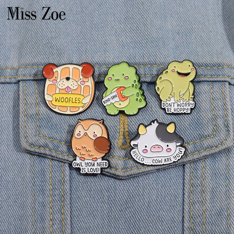 Cute Animals Dinosaur Frog Owl Enamel Pins Custom OWL YOU NEED IS LOVE Brooches Lapel Badges Animal Jewelry Gift for Kid Friends