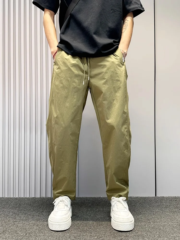 

Мужские летние легкие дышащие повседневные брюки, уличная спецодежда цвета хаки, Qui Dry Harlan Sle ket, эластичная талия с вышивкой