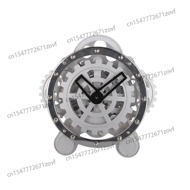 HQ-91 Modern Stainless Steel Table Clock Creative Bipod Gear with Pin Display Battery for Living Room and Office