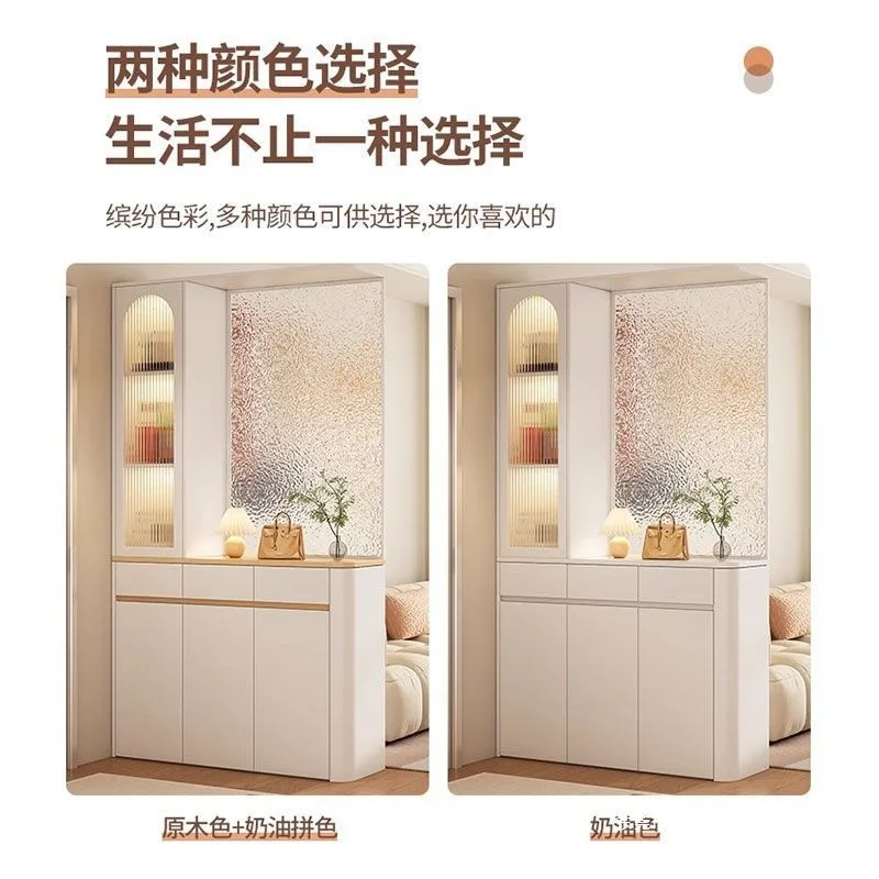 Cream screen partition entrance cabinet shoe cabinet integrated entrance door living room sofa stopper shelf wine cabinet