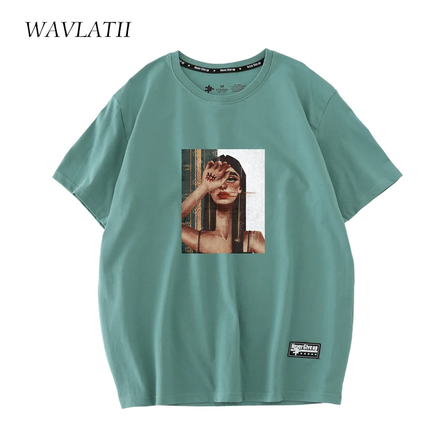 WAVLATII New 2022 Women Gothic Style T Shirts Female Abstract Printed Streetwear 100% Cotton Black Summer Tees Tops WT2208