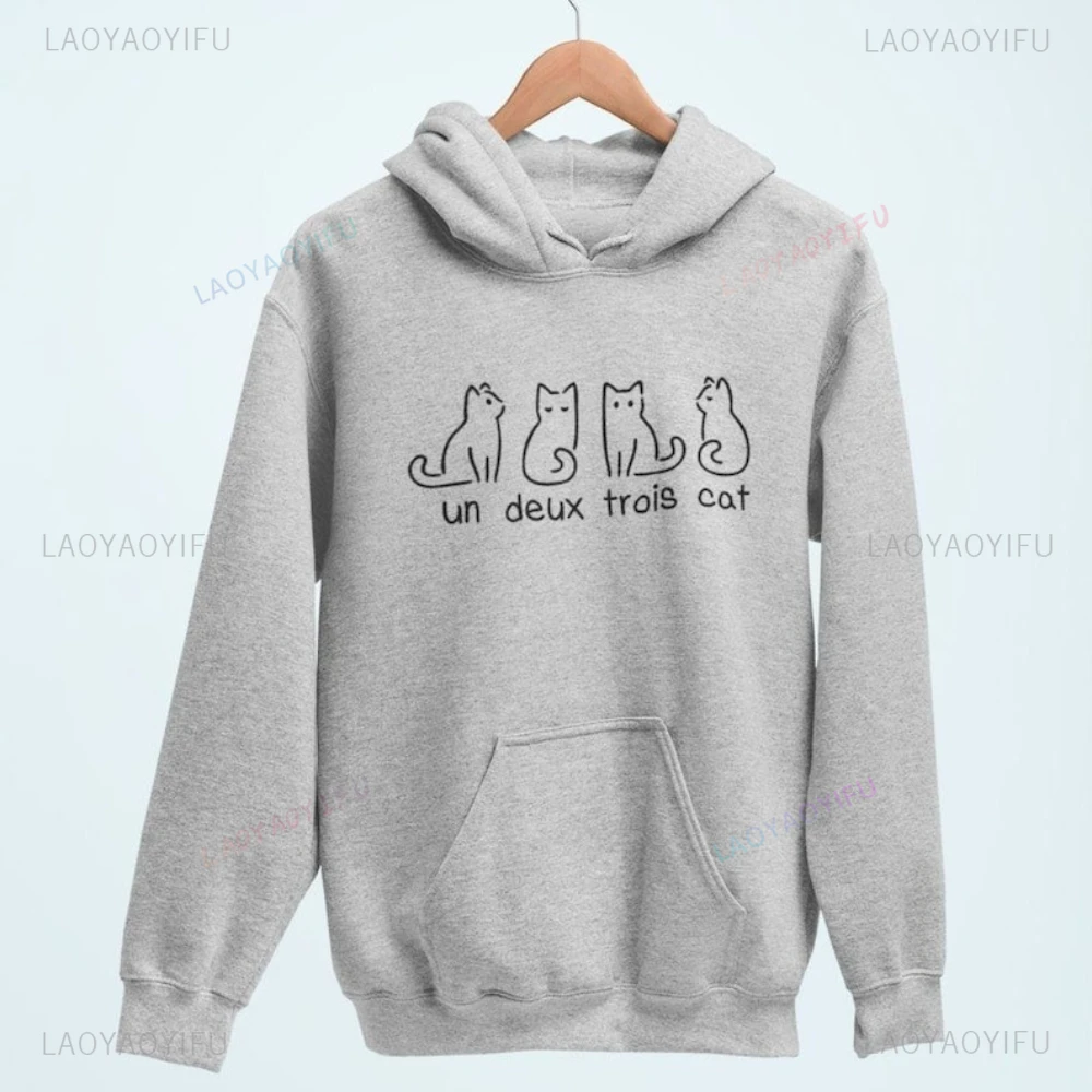 Un Deux Trois Cat Hoodie Vrouw Hoodies Franse Leuke Kat Minnaar Hoodie Gedrukt Sweatshirt Mode Casual Winter Warme Trui