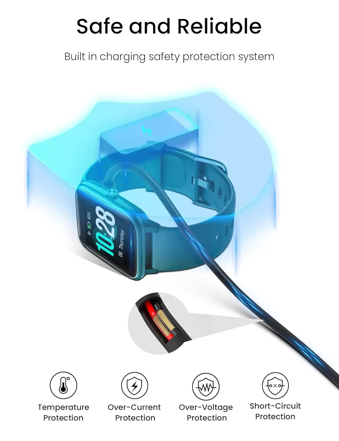 Caricabatterie per orologio intelligente per VeryFitPro ID205L/ID205S/ID205G/ID205U/ID206/GT01 Cavo di ricarica magnetico USB Smartwatch