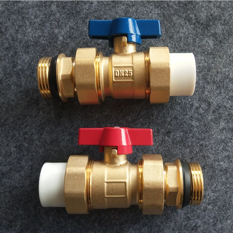 Hot melt PPR25 ball valve, straight turn, 1-inch external wire, double union water distributor switch, copper valve, and floor