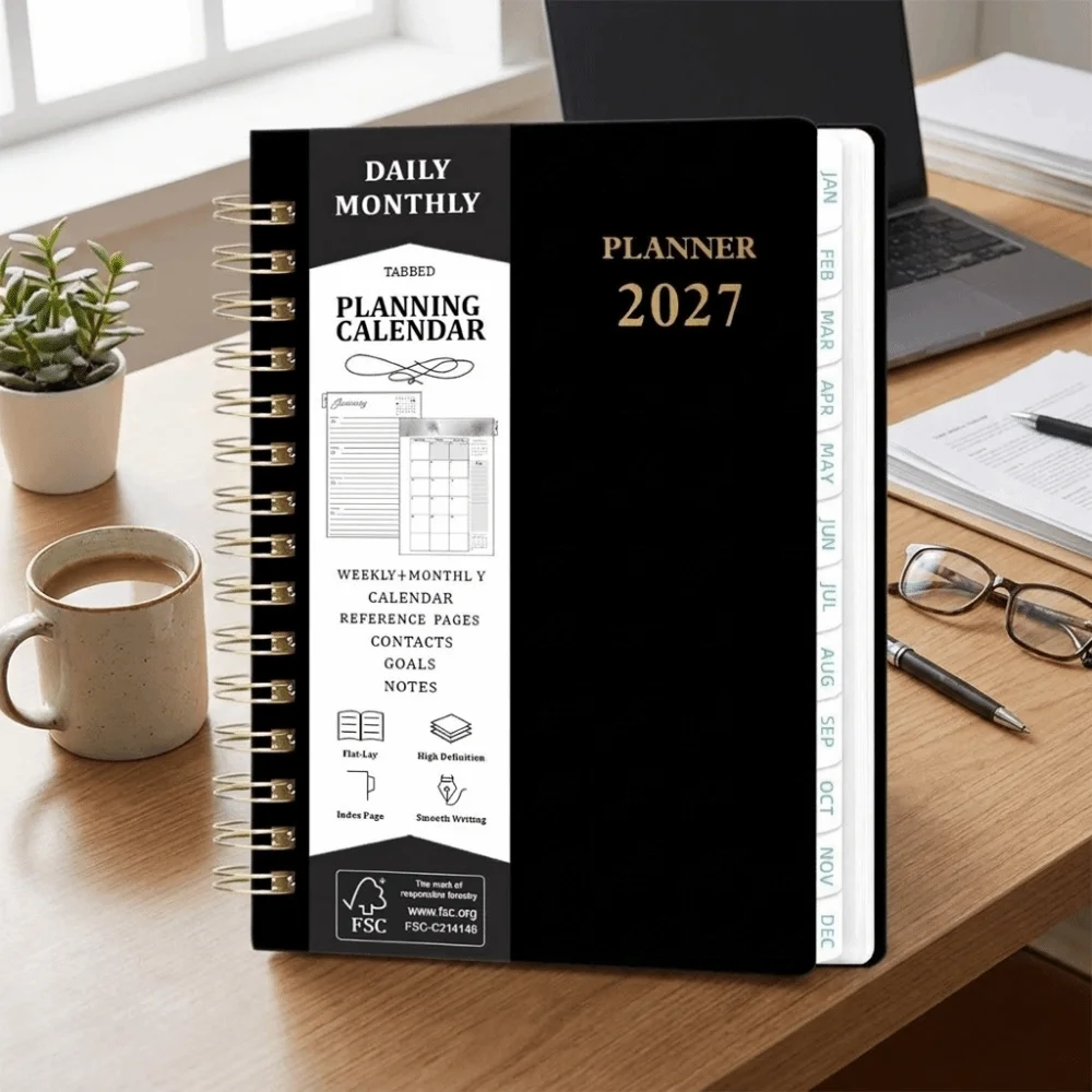 Carnet de planification annuelle A5 2027, agenda portable efficace, carnet de planification A5 simple, agenda de 365 jours, carnet de planification et de calendrier.