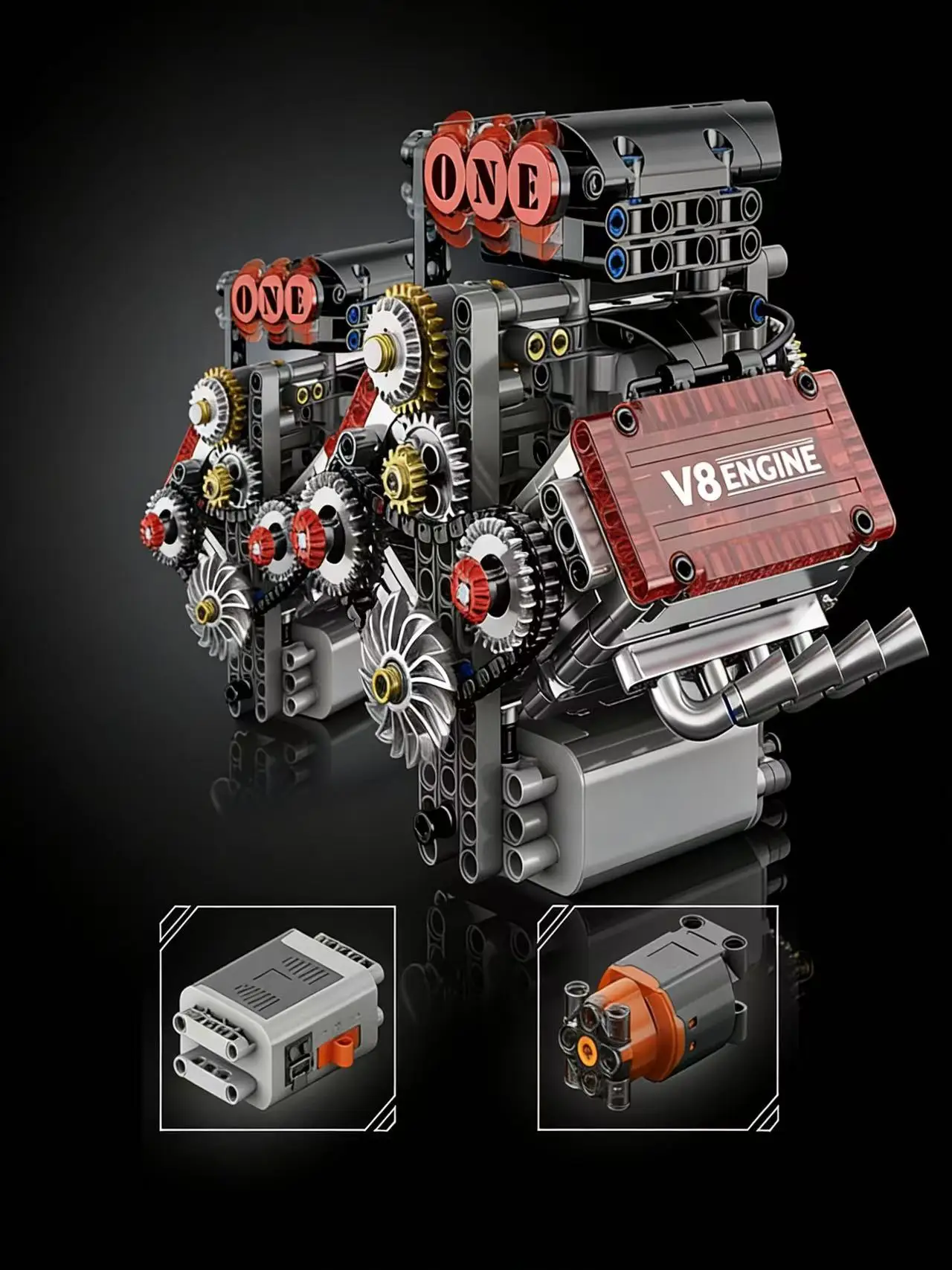 

Моторизованная модель двигателя V8 из кирпичиков, электрический привод, технические детали для конструктора, креативные игрушки, подарки для мальчиков и взрослых