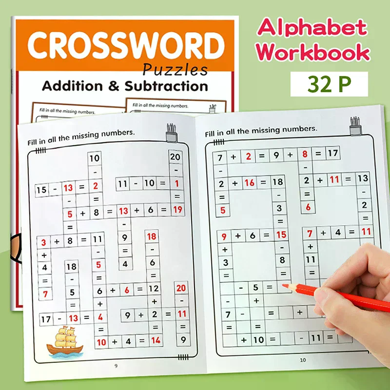 Math Workbook For Kids Ages 5-8 Math:Math Crossword Puzzles Addition And Subtraction Workbook